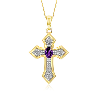 RYLOS 14K Yellow Gold Cross Necklace: Gemstone &  Diamond Pendant - 7X5MM Birthstone - 18 Chain - Elegant Jewelry