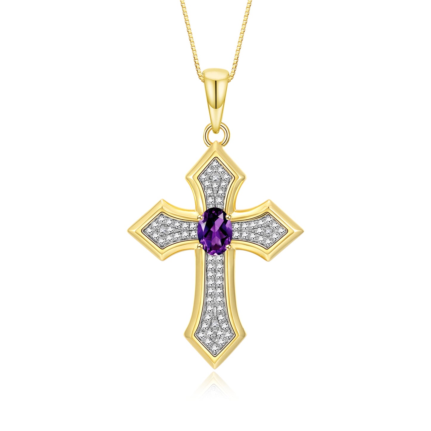 RYLOS Cross Necklace: Gemstone &  Diamond Yellow Gold Plated Silver 925 Pendant - 7X5MM Birthstone - 18 Chain - Elegant Jewelry