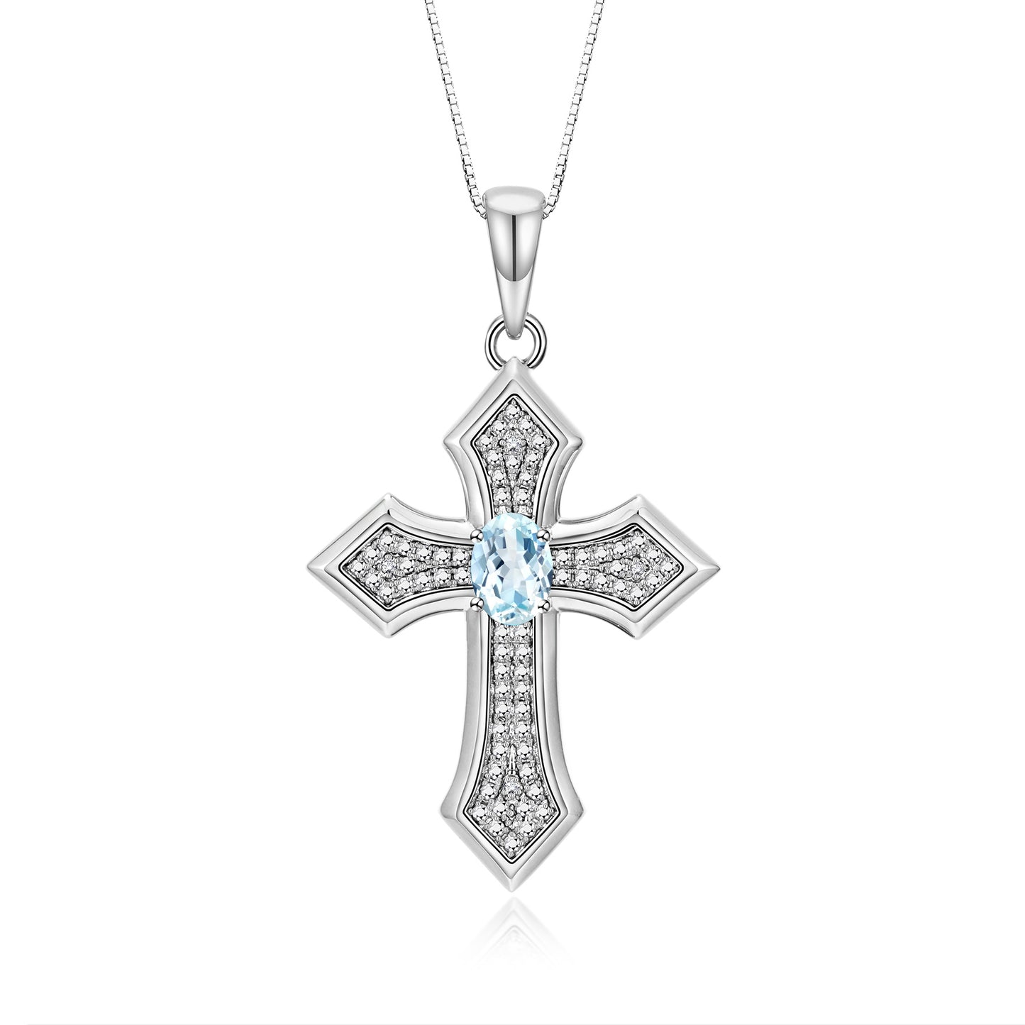 RYLOS Cross Necklace: Gemstone &  Diamond Sterling Silver 925 Pendant - 7X5MM Birthstone - 18 Chain - Elegant Jewelry