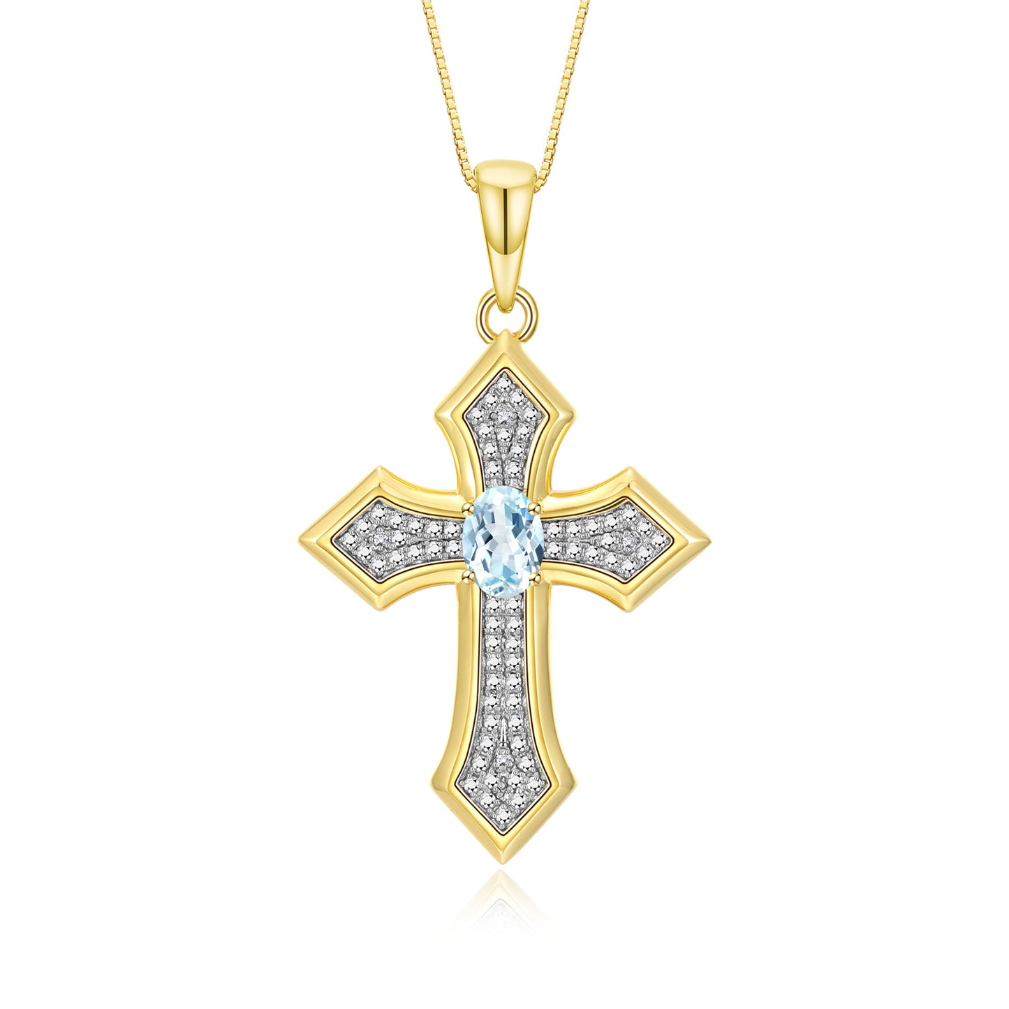 RYLOS Cross Necklace: Gemstone &  Diamond Yellow Gold Plated Silver 925 Pendant - 7X5MM Birthstone - 18 Chain - Elegant Jewelry