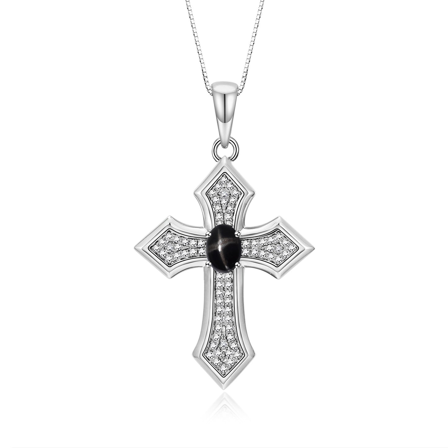 RYLOS 14K White Gold Cross Necklace: Gemstone &  Diamond Pendant - 7X5MM Birthstone - 18 Chain - Elegant Jewelry