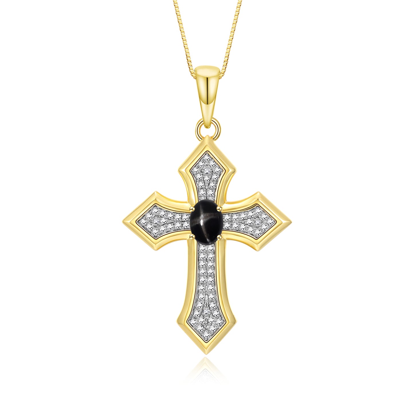 RYLOS Cross Necklace: Gemstone &  Diamond Yellow Gold Plated Silver 925 Pendant - 7X5MM Birthstone - 18 Chain - Elegant Jewelry