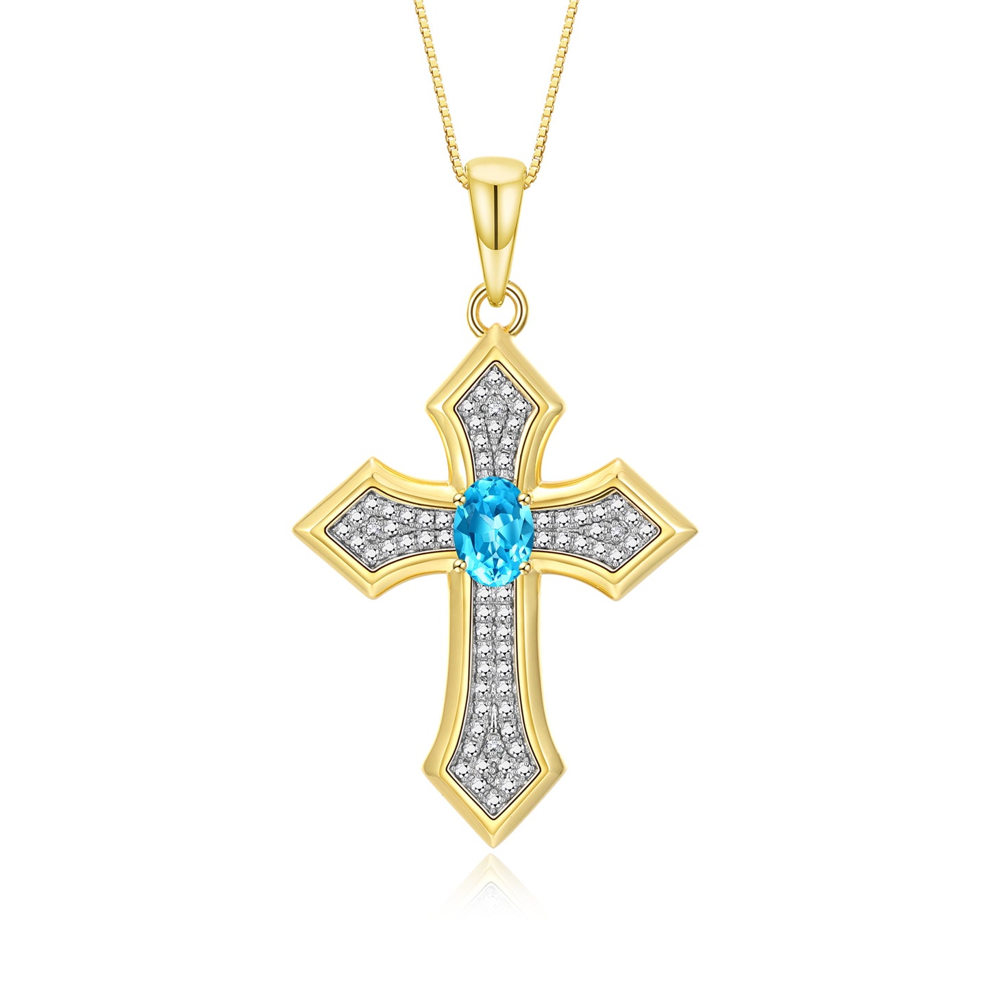 RYLOS Cross Necklace: Gemstone &  Diamond Yellow Gold Plated Silver 925 Pendant - 7X5MM Birthstone - 18 Chain - Elegant Jewelry