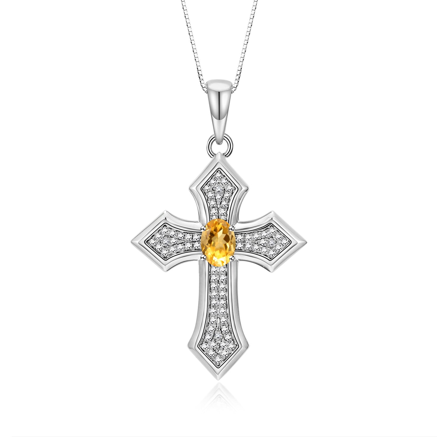 RYLOS 14K White Gold Cross Necklace: Gemstone &  Diamond Pendant - 7X5MM Birthstone - 18 Chain - Elegant Jewelry