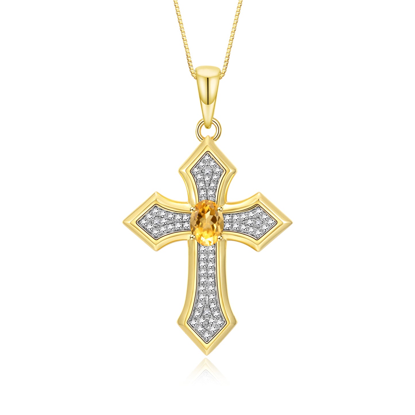 RYLOS Cross Necklace: Gemstone &  Diamond Yellow Gold Plated Silver 925 Pendant - 7X5MM Birthstone - 18 Chain - Elegant Jewelry