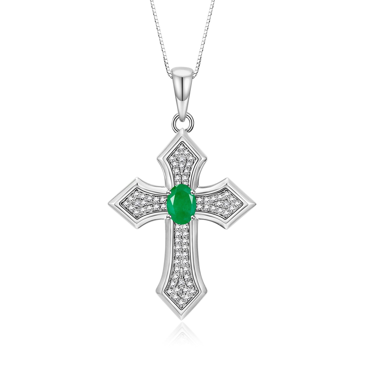 RYLOS 14K White Gold Cross Necklace: Gemstone &  Diamond Pendant - 7X5MM Birthstone - 18 Chain - Elegant Jewelry