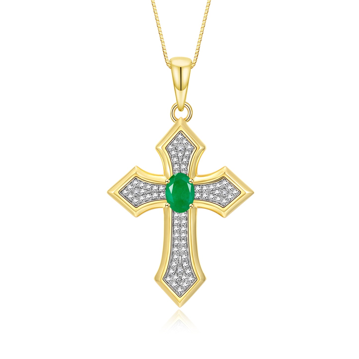 RYLOS Cross Necklace: Gemstone &  Diamond Yellow Gold Plated Silver 925 Pendant - 7X5MM Birthstone - 18 Chain - Elegant Jewelry