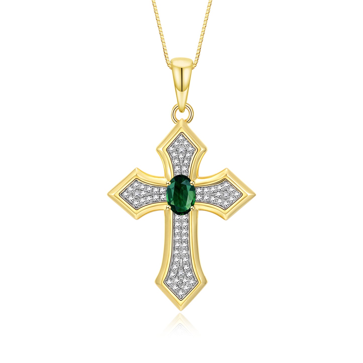 RYLOS Cross Necklace: Gemstone &  Diamond Yellow Gold Plated Silver 925 Pendant - 7X5MM Birthstone - 18 Chain - Elegant Jewelry