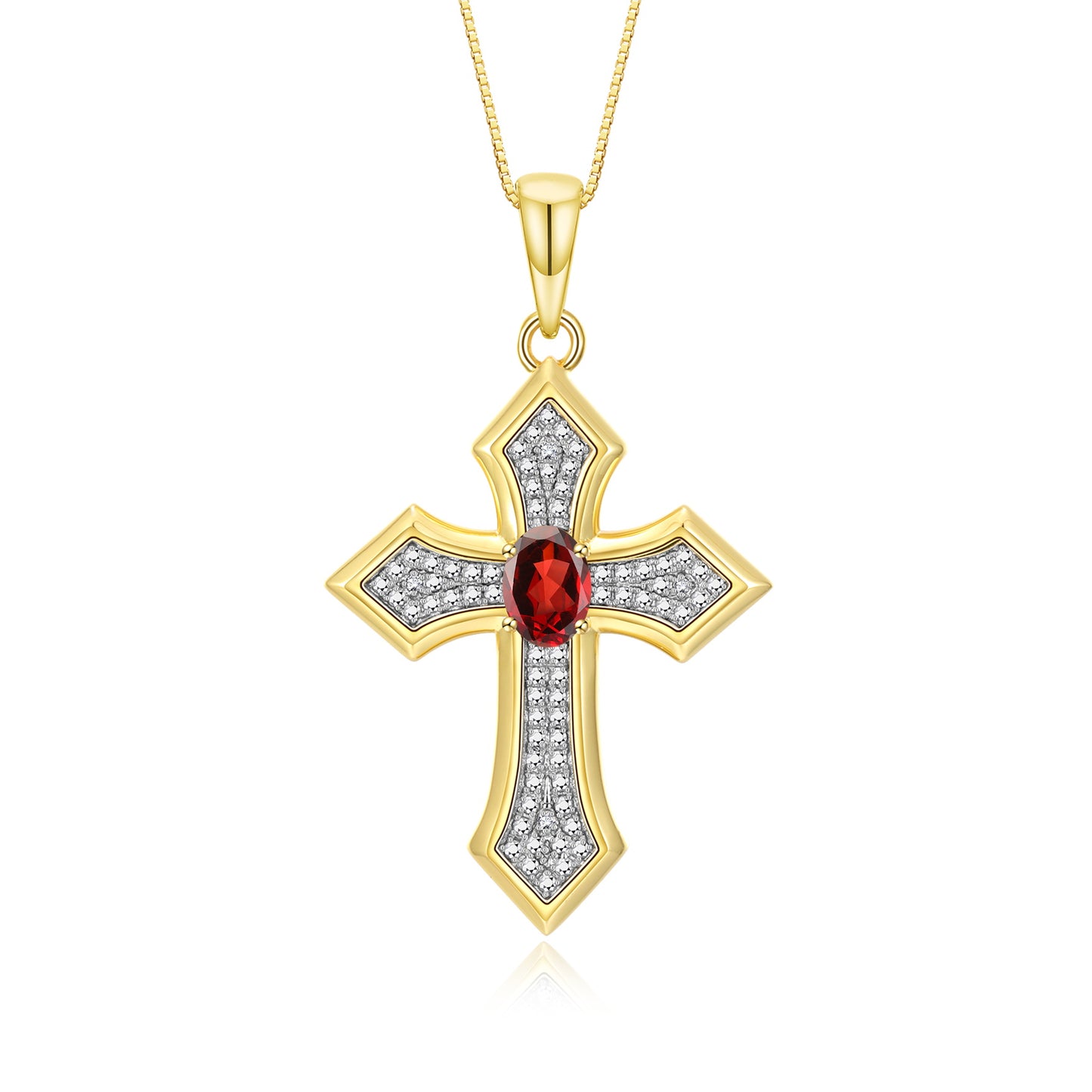 RYLOS Cross Necklace: Gemstone &  Diamond Yellow Gold Plated Silver 925 Pendant - 7X5MM Birthstone - 18 Chain - Elegant Jewelry
