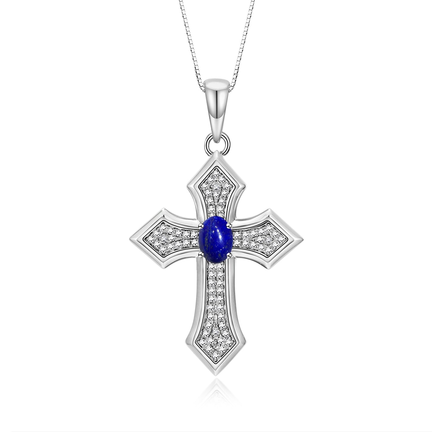 RYLOS 14K White Gold Cross Necklace: Gemstone &  Diamond Pendant - 7X5MM Birthstone - 18 Chain - Elegant Jewelry