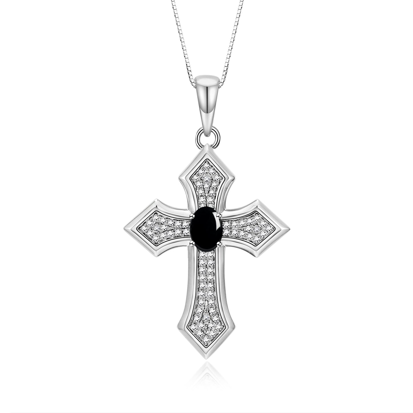 RYLOS 14K White Gold Cross Necklace: Gemstone &  Diamond Pendant - 7X5MM Birthstone - 18 Chain - Elegant Jewelry