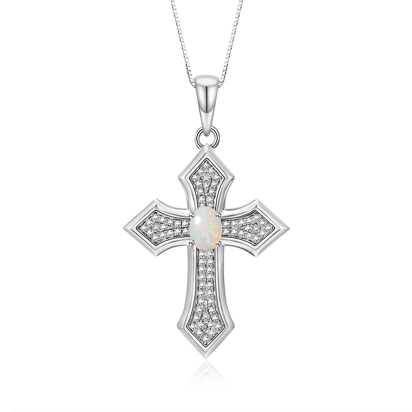 RYLOS 14K White Gold Cross Necklace: Gemstone &  Diamond Pendant - 7X5MM Birthstone - 18 Chain - Elegant Jewelry