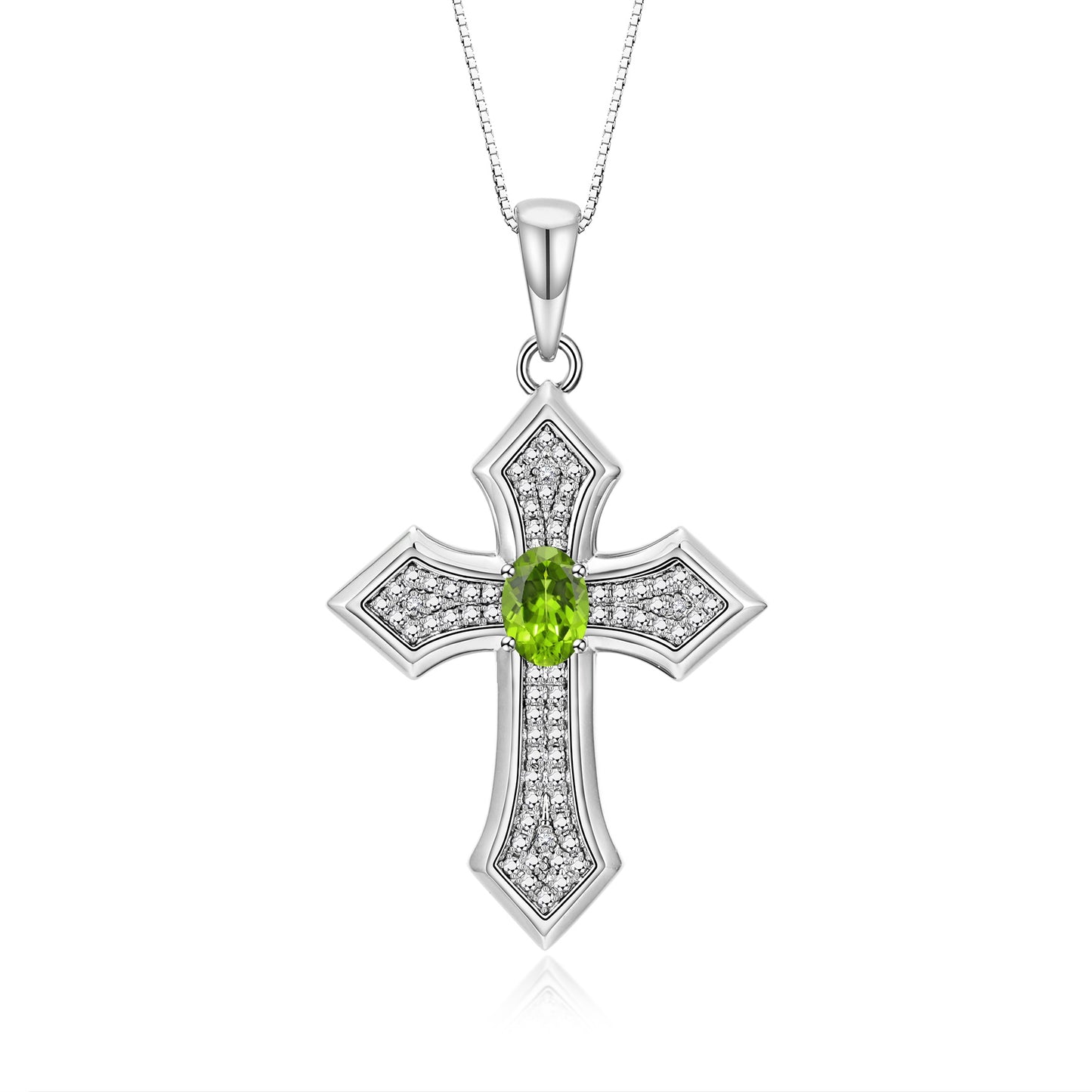 RYLOS 14K White Gold Cross Necklace: Gemstone &  Diamond Pendant - 7X5MM Birthstone - 18 Chain - Elegant Jewelry
