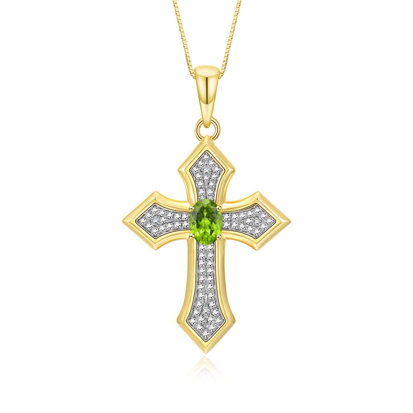 RYLOS Cross Necklace: Gemstone &  Diamond Yellow Gold Plated Silver 925 Pendant - 7X5MM Birthstone - 18 Chain - Elegant Jewelry