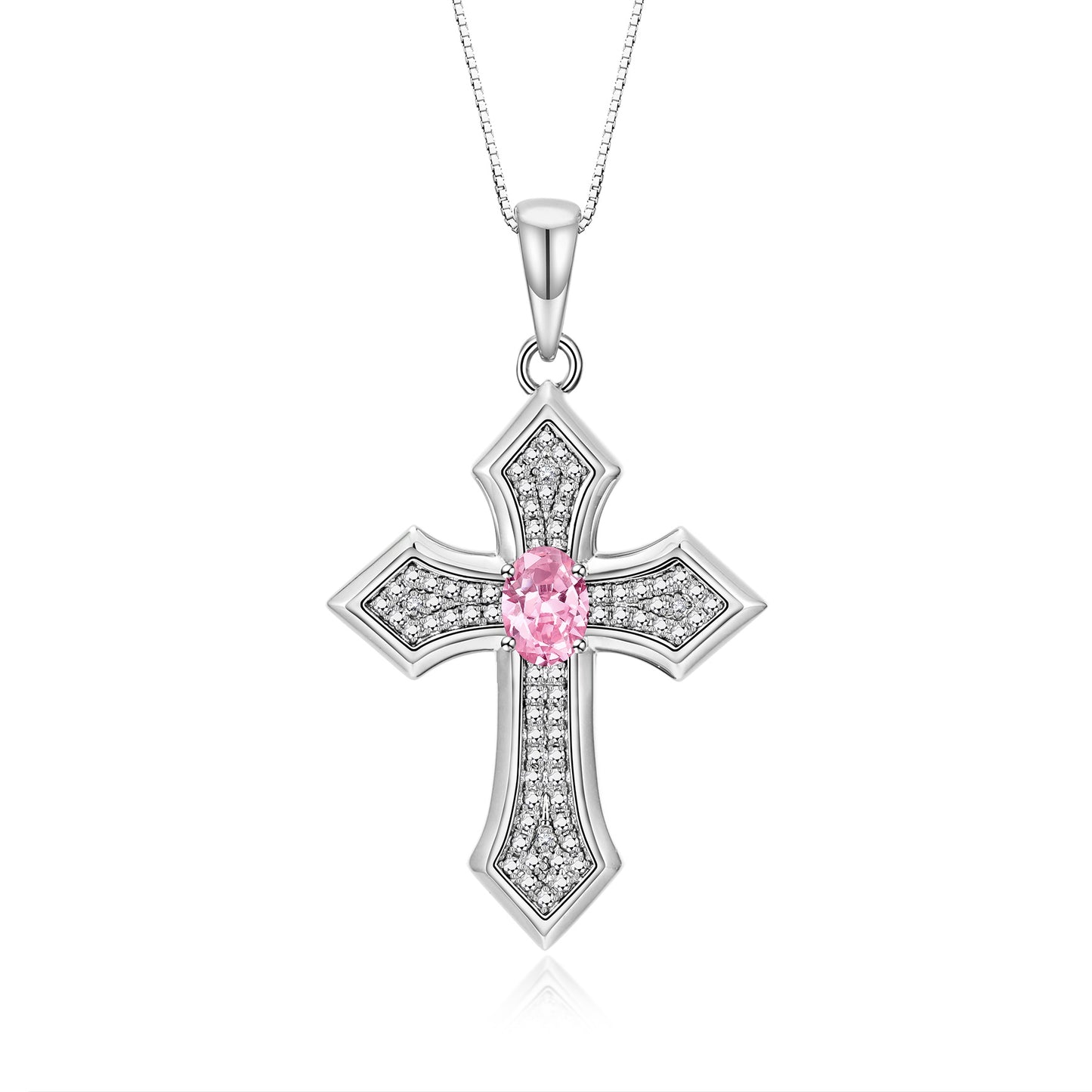 RYLOS Cross Necklace: Gemstone &  Diamond Sterling Silver 925 Pendant - 7X5MM Birthstone - 18 Chain - Elegant Jewelry
