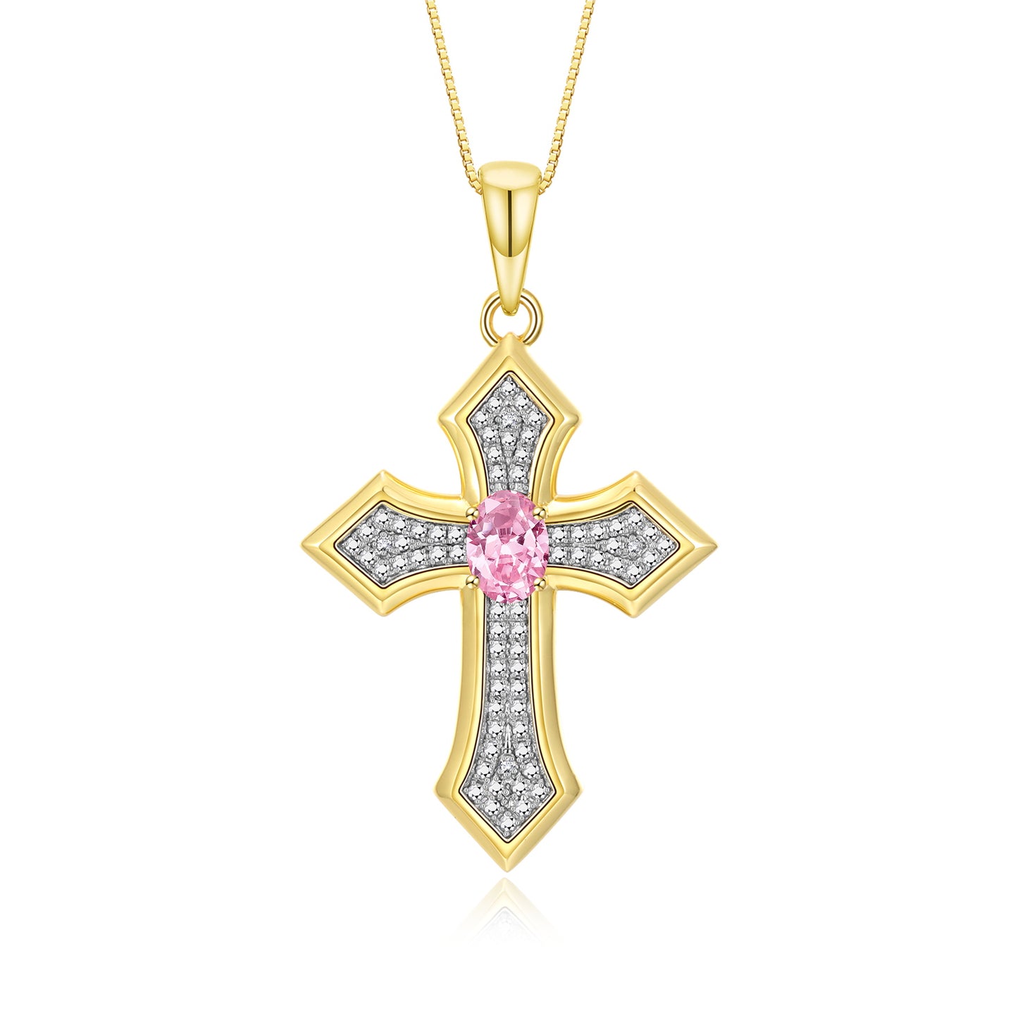 RYLOS Cross Necklace: Gemstone &  Diamond Yellow Gold Plated Silver 925 Pendant - 7X5MM Birthstone - 18 Chain - Elegant Jewelry