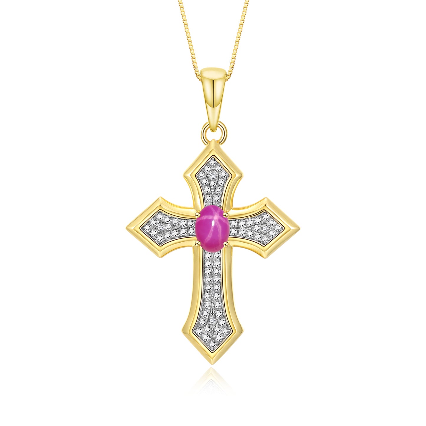 RYLOS Cross Necklace: Gemstone &  Diamond Yellow Gold Plated Silver 925 Pendant - 7X5MM Birthstone - 18 Chain - Elegant Jewelry
