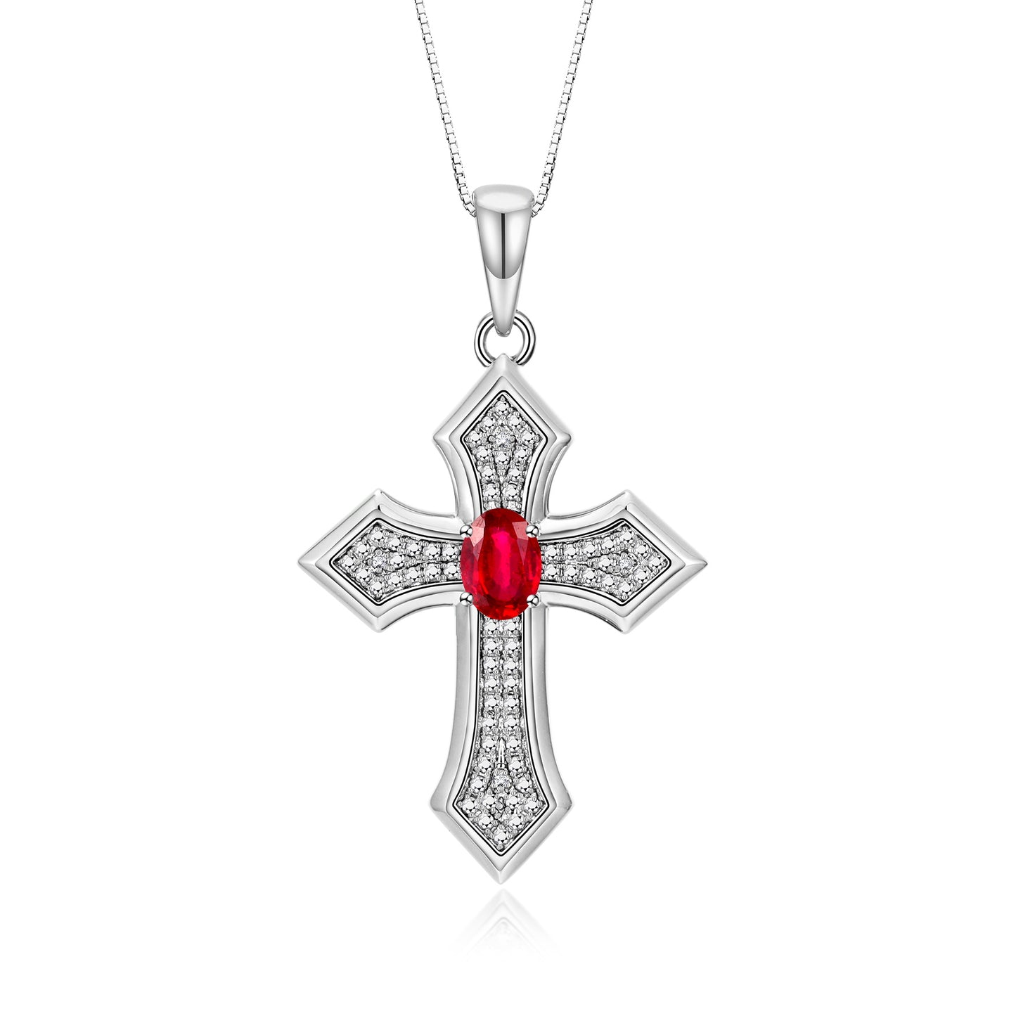 RYLOS 14K White Gold Cross Necklace: Gemstone &  Diamond Pendant - 7X5MM Birthstone - 18 Chain - Elegant Jewelry