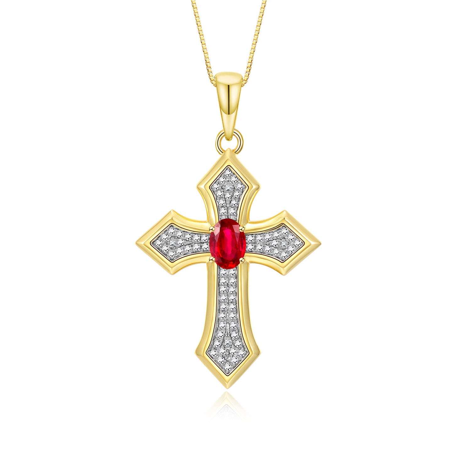 RYLOS Cross Necklace: Gemstone &  Diamond Yellow Gold Plated Silver 925 Pendant - 7X5MM Birthstone - 18 Chain - Elegant Jewelry