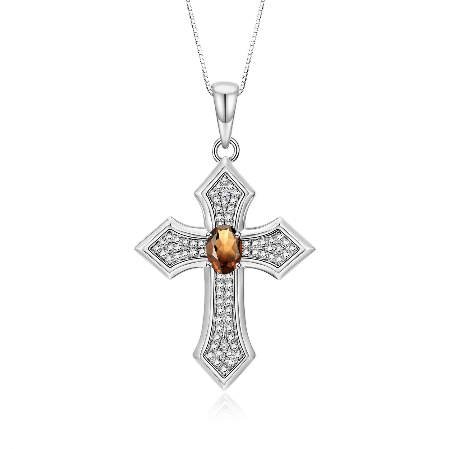 RYLOS 14K White Gold Cross Necklace: Gemstone &  Diamond Pendant - 7X5MM Birthstone - 18 Chain - Elegant Jewelry