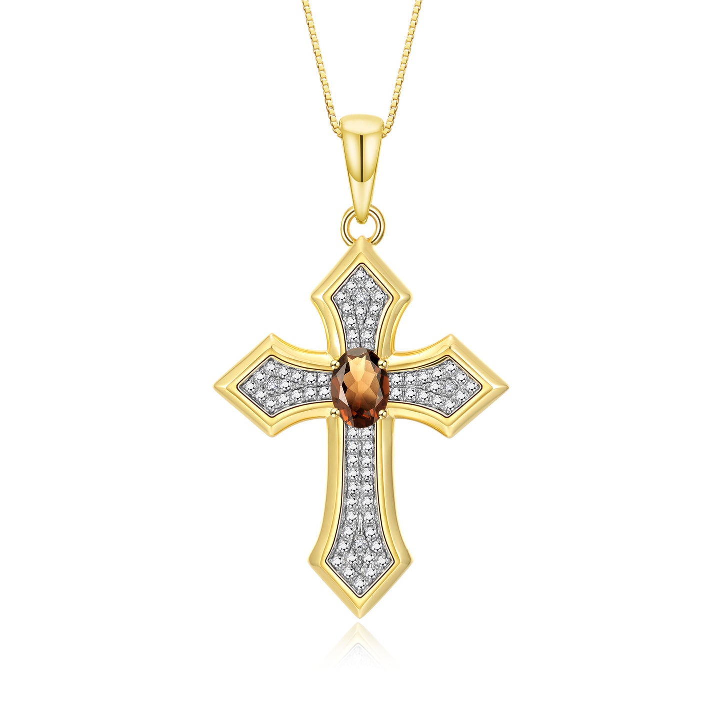 RYLOS Cross Necklace: Gemstone &  Diamond Yellow Gold Plated Silver 925 Pendant - 7X5MM Birthstone - 18 Chain - Elegant Jewelry