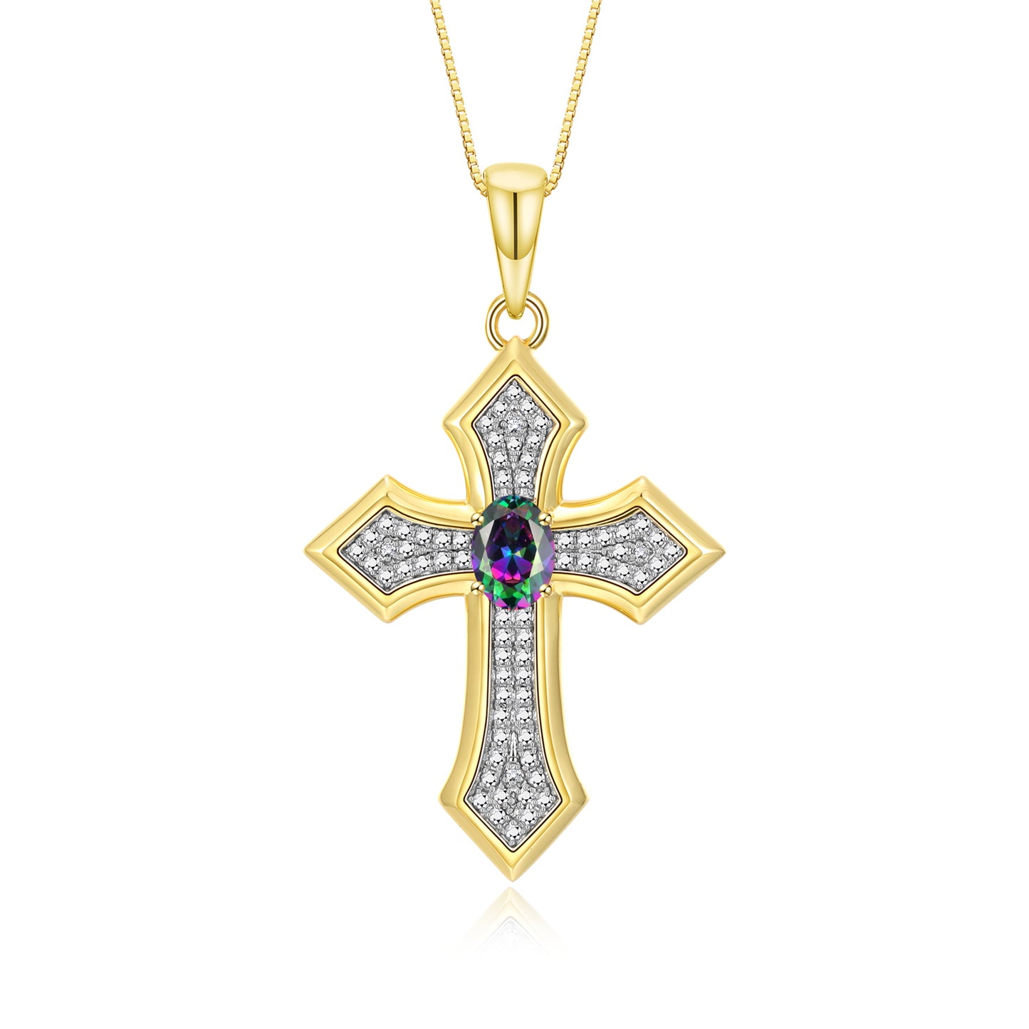 RYLOS Cross Necklace: Gemstone &  Diamond Yellow Gold Plated Silver 925 Pendant - 7X5MM Birthstone - 18 Chain - Elegant Jewelry