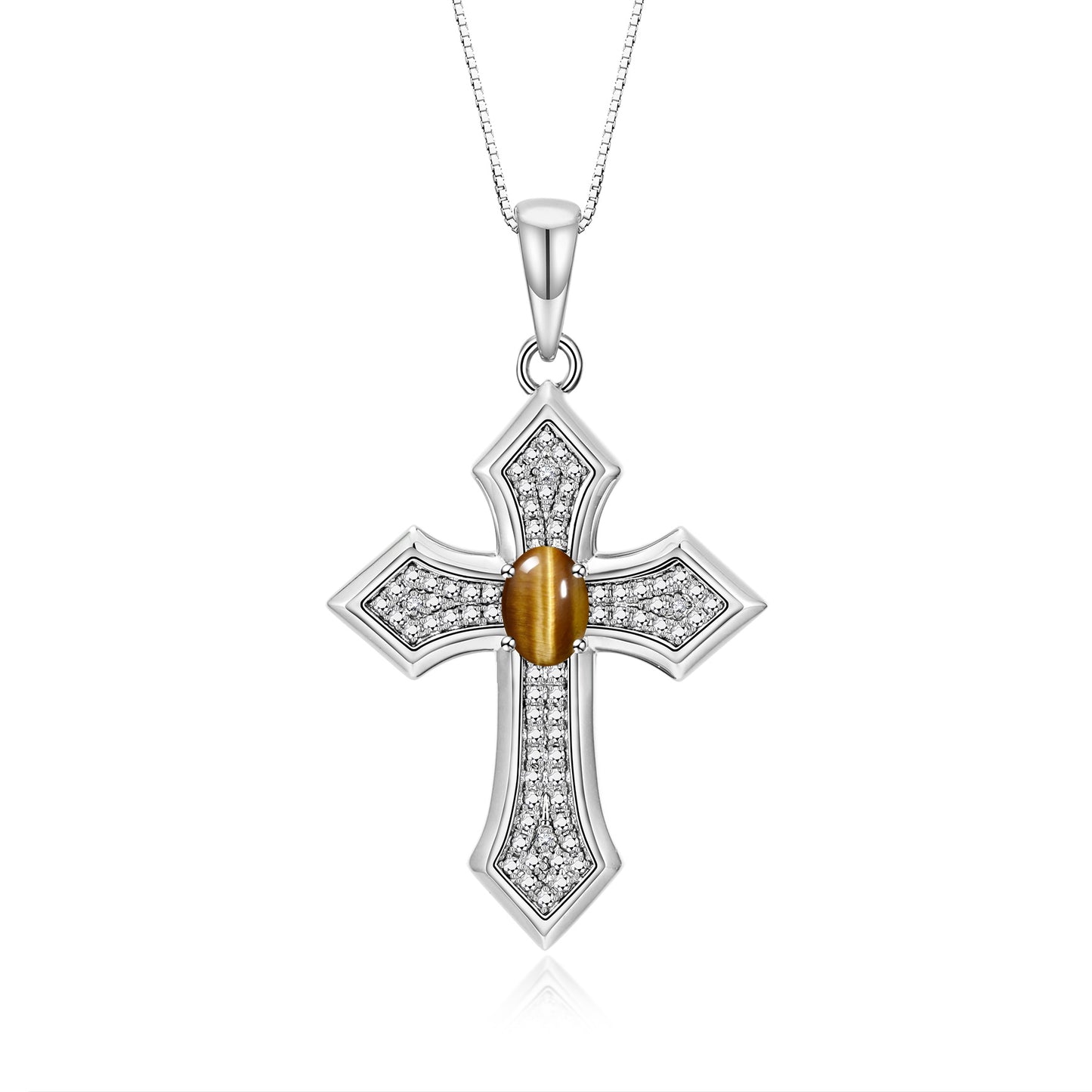 RYLOS 14K White Gold Cross Necklace: Gemstone &  Diamond Pendant - 7X5MM Birthstone - 18 Chain - Elegant Jewelry