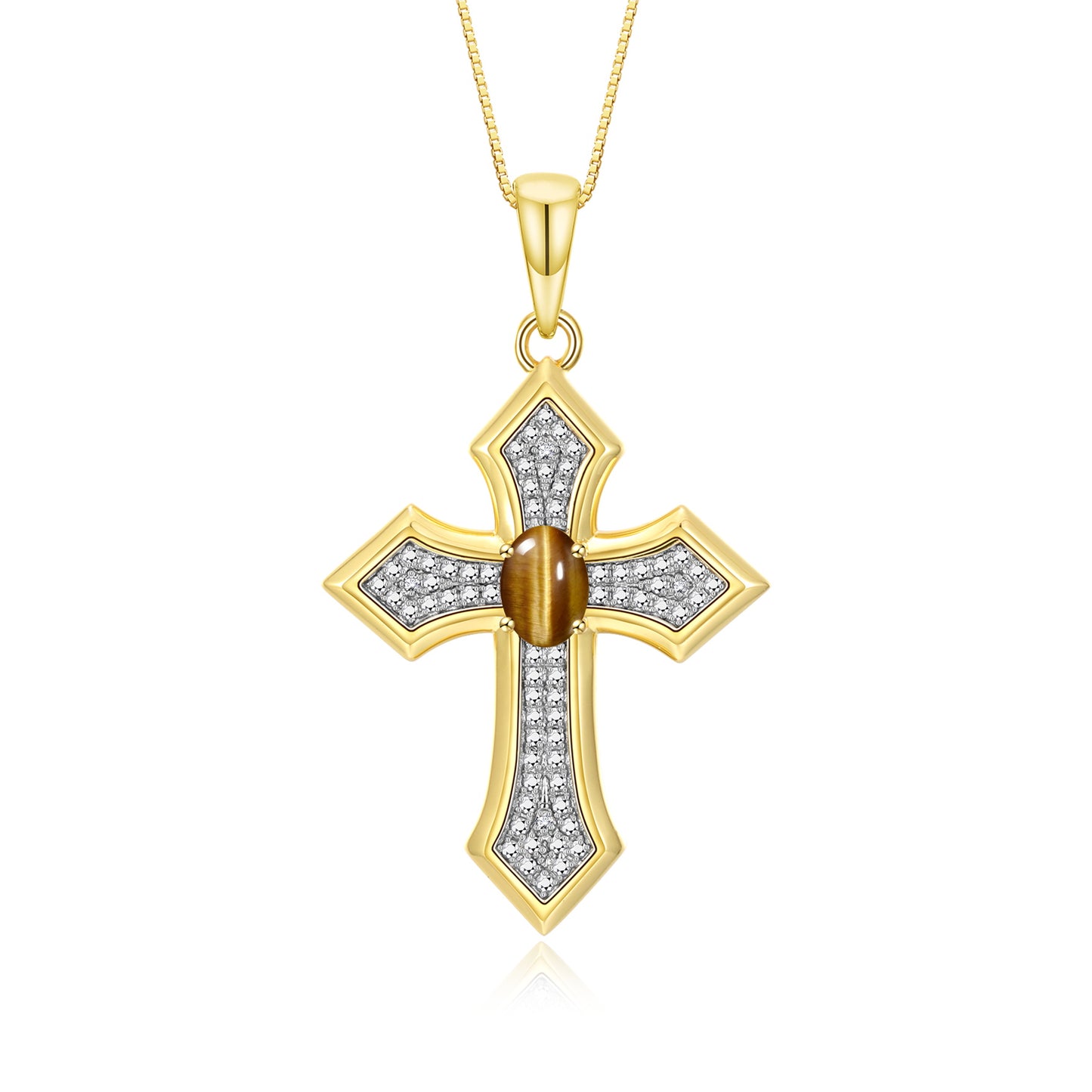 RYLOS Cross Necklace: Gemstone &  Diamond Yellow Gold Plated Silver 925 Pendant - 7X5MM Birthstone - 18 Chain - Elegant Jewelry