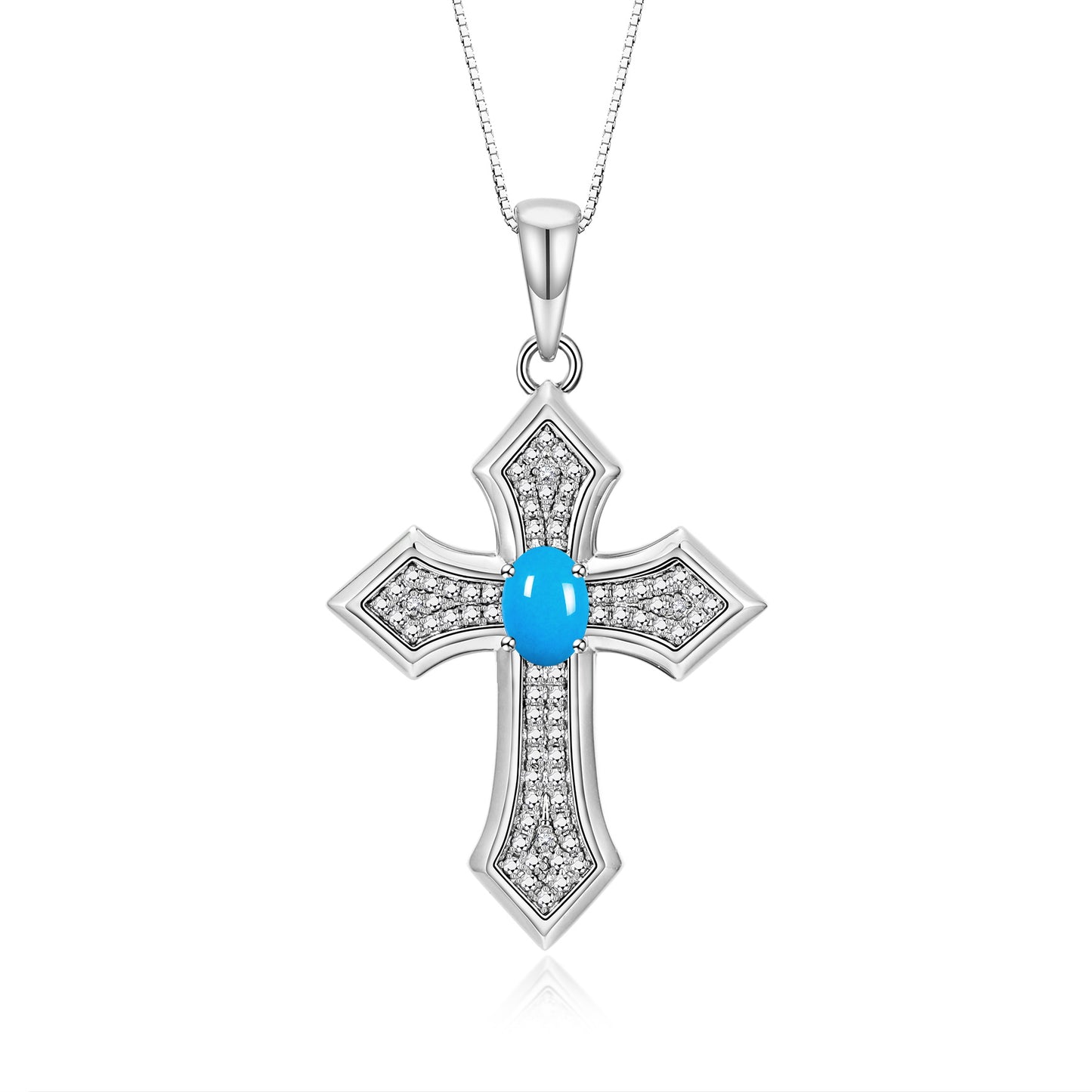 RYLOS 14K White Gold Cross Necklace: Gemstone &  Diamond Pendant - 7X5MM Birthstone - 18 Chain - Elegant Jewelry