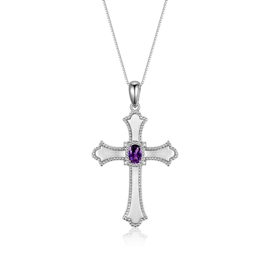 RYLOS Cross Necklace with Gemstones, Diamonds & 18" Chain - 6X4MM Birthstone Pendant for Women - Elegant Diamond Jewelry, Sterling Silver