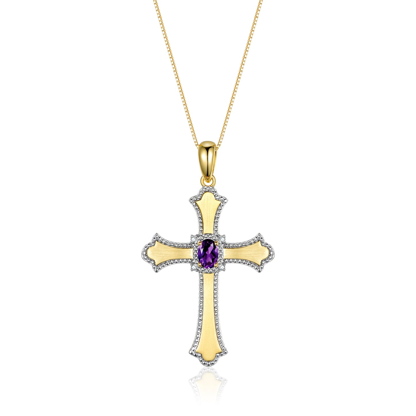 RYLOS 14K Yellow Gold Cross Necklace with Gemstones, Diamonds & 18 Chain - 6X4MM Birthstone Pendant for Women - Elegant Diamond Jewelry