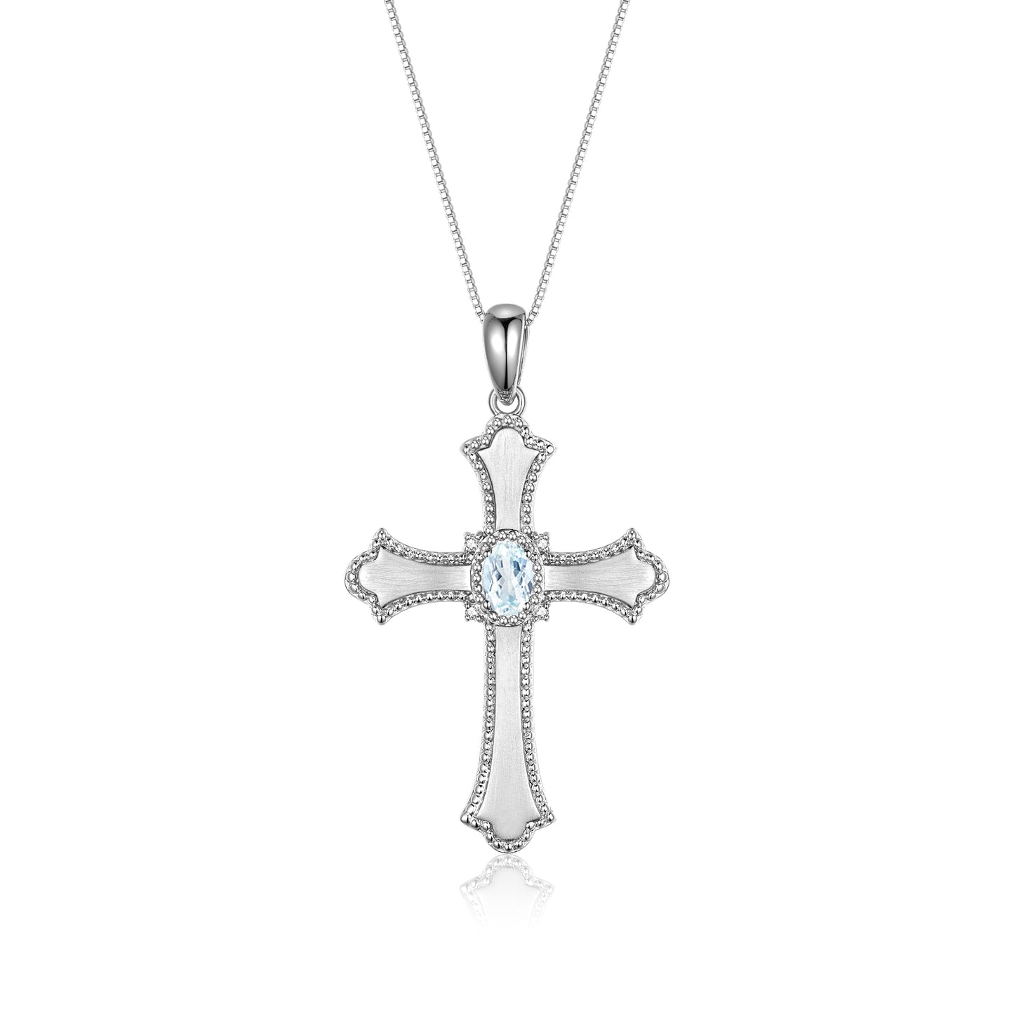 RYLOS 14K White Gold Cross Necklace with Gemstones, Diamonds & 18 Chain - 6X4MM Birthstone Pendant for Women - Elegant Diamond Jewelry