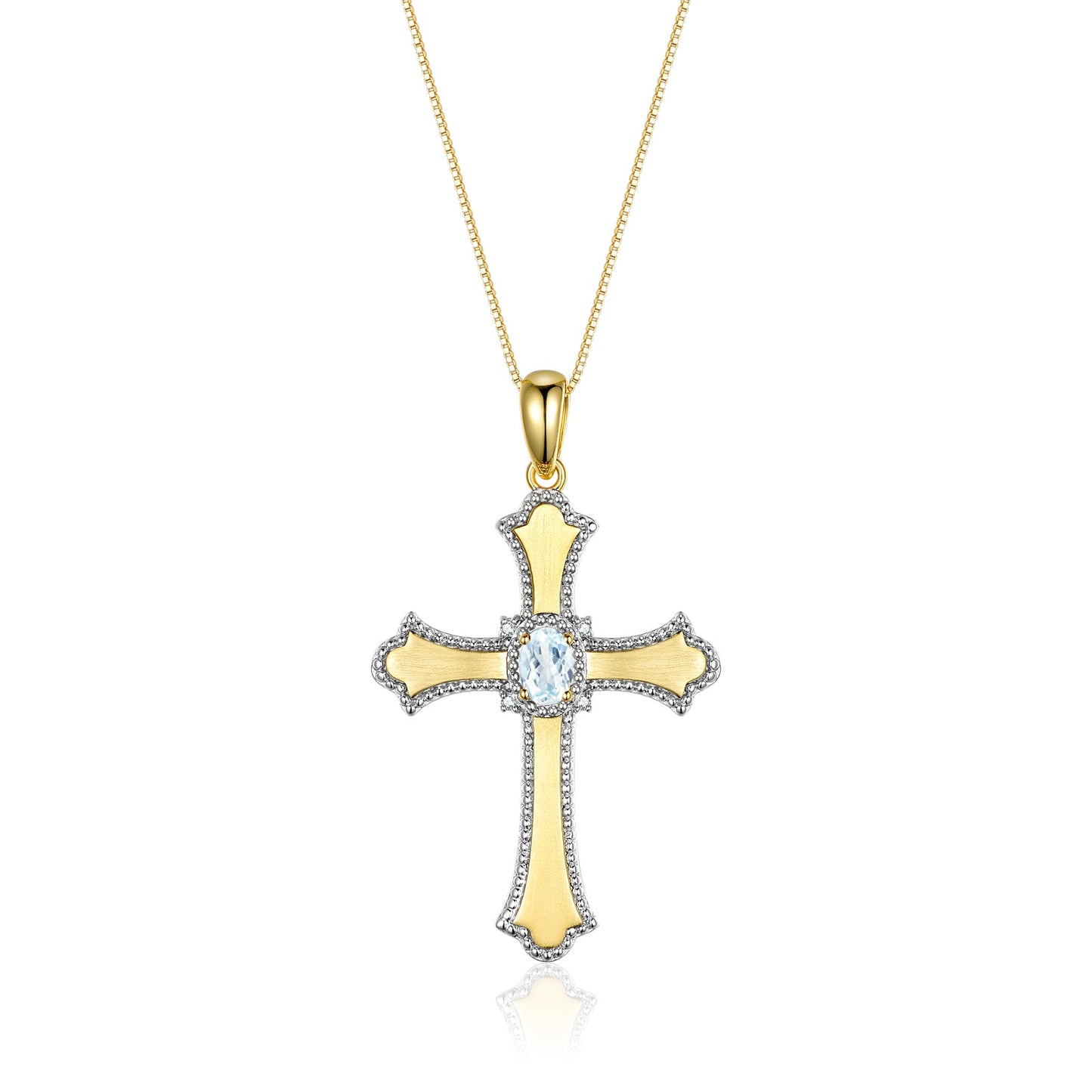 RYLOS Cross Necklace with Gemstones, Diamonds & 18" Chain - 6X4MM Birthstone Pendant for Women - Elegant Diamond Jewelry, Yellow Gold Plated Silver
