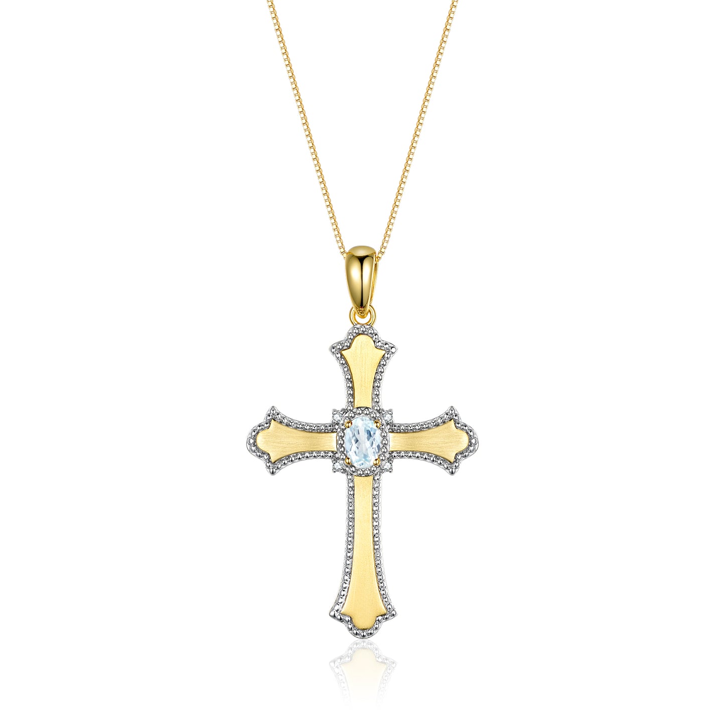 RYLOS 14K Yellow Gold Cross Necklace with Gemstones, Diamonds & 18 Chain - 6X4MM Birthstone Pendant for Women - Elegant Diamond Jewelry