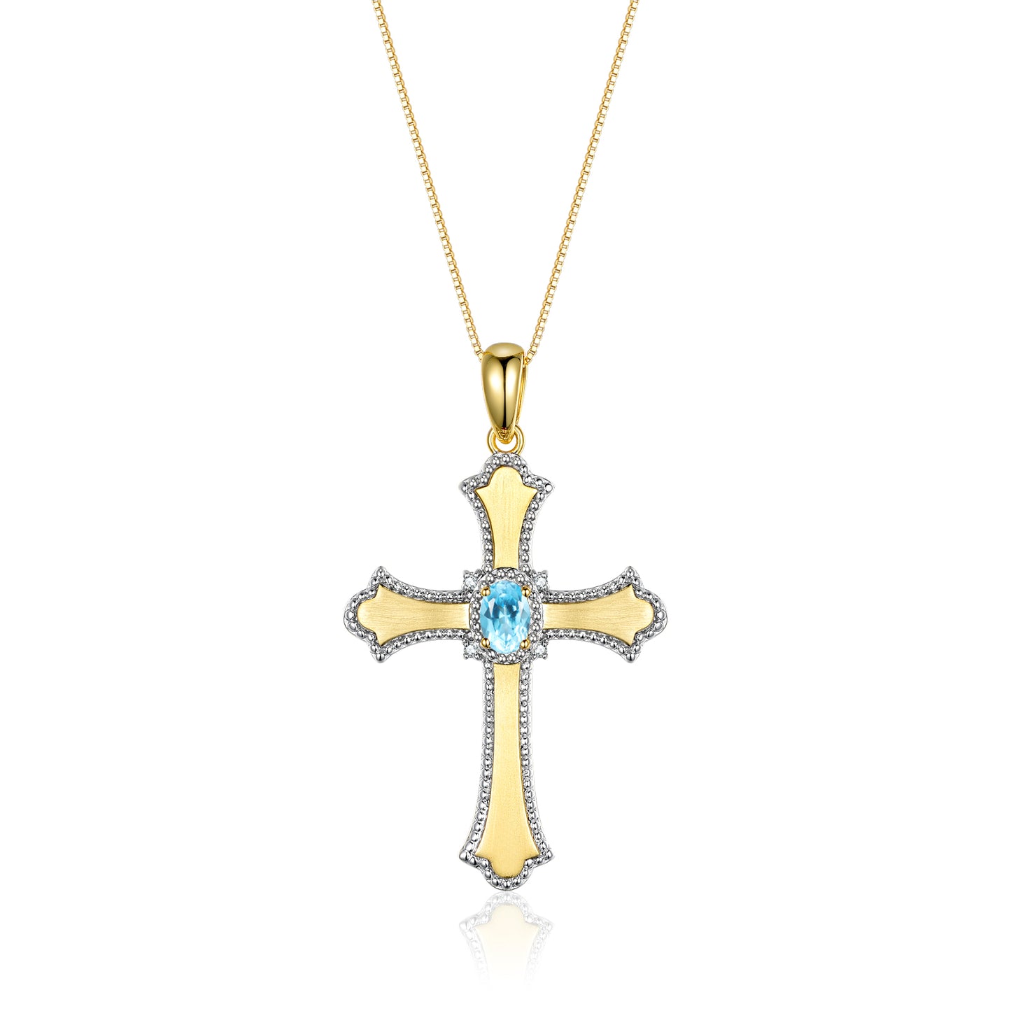 RYLOS 14K Yellow Gold Cross Necklace with Gemstones, Diamonds & 18 Chain - 6X4MM Birthstone Pendant for Women - Elegant Diamond Jewelry