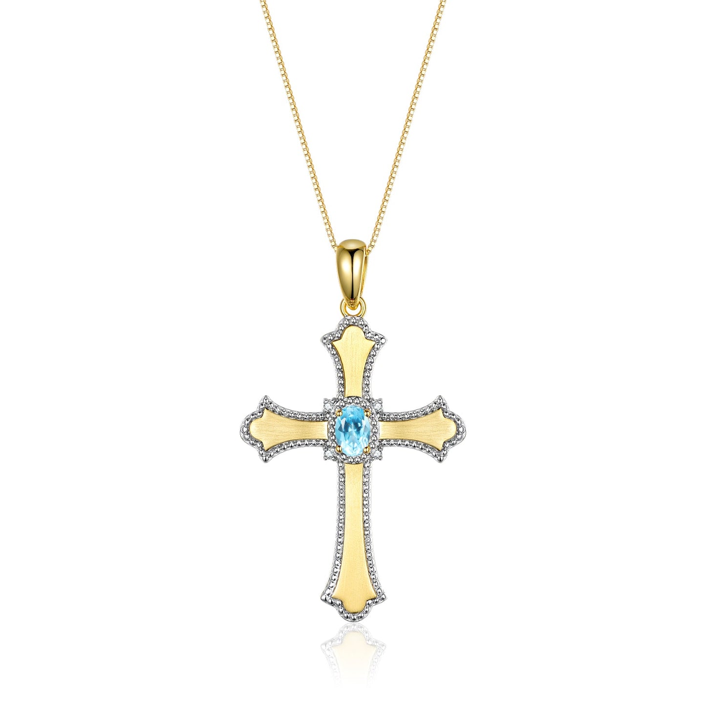 RYLOS Cross Necklace with Gemstones, Diamonds & 18" Chain - 6X4MM Birthstone Pendant for Women - Elegant Diamond Jewelry, Yellow Gold Plated Silver