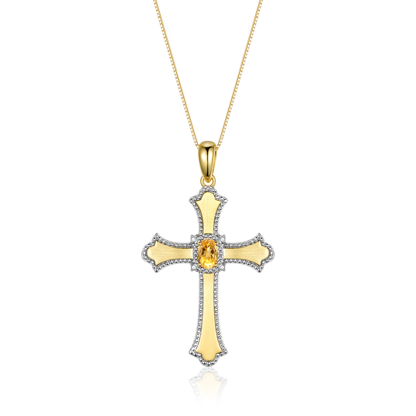 RYLOS Cross Necklace with Gemstones, Diamonds & 18" Chain - 6X4MM Birthstone Pendant for Women - Elegant Diamond Jewelry, Yellow Gold Plated Silver