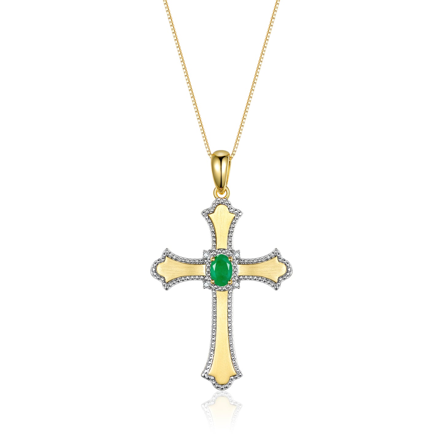 RYLOS Cross Necklace with Gemstones, Diamonds & 18" Chain - 6X4MM Birthstone Pendant for Women - Elegant Diamond Jewelry, Yellow Gold Plated Silver
