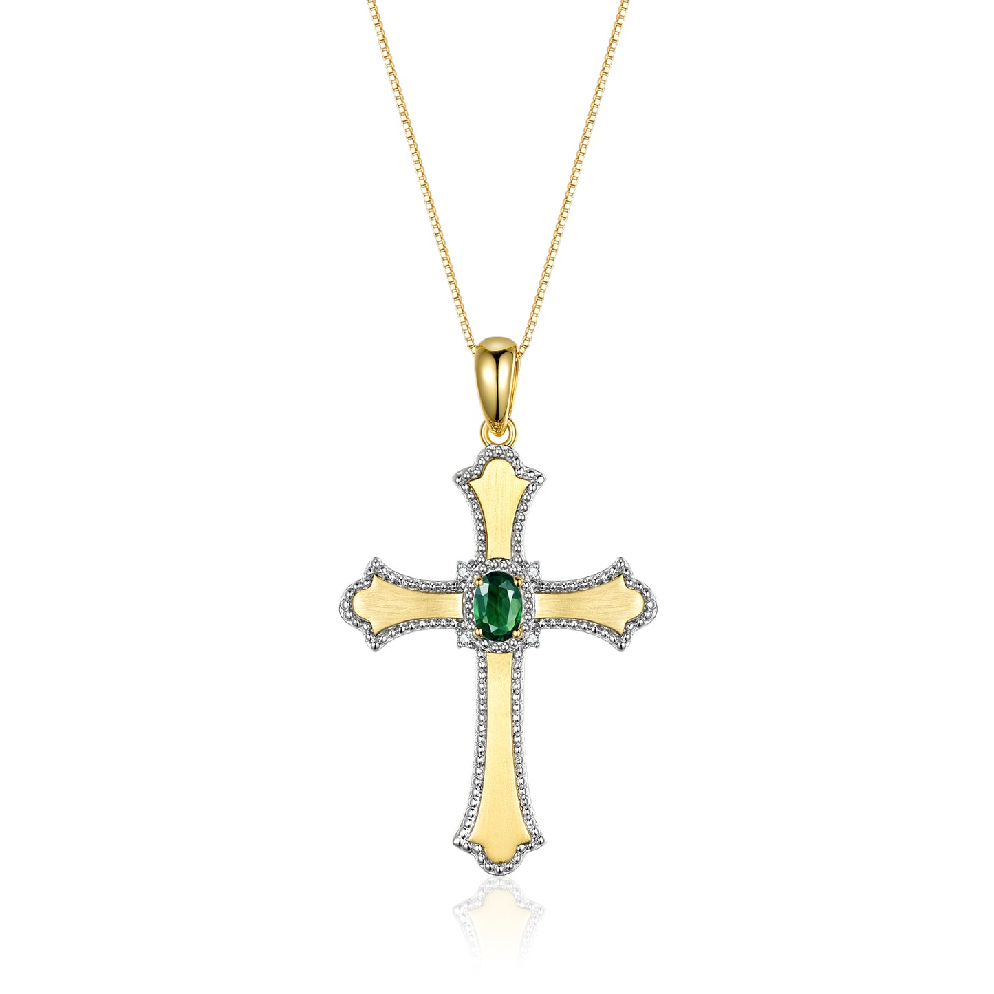 RYLOS Cross Necklace with Gemstones, Diamonds & 18" Chain - 6X4MM Birthstone Pendant for Women - Elegant Diamond Jewelry, Yellow Gold Plated Silver