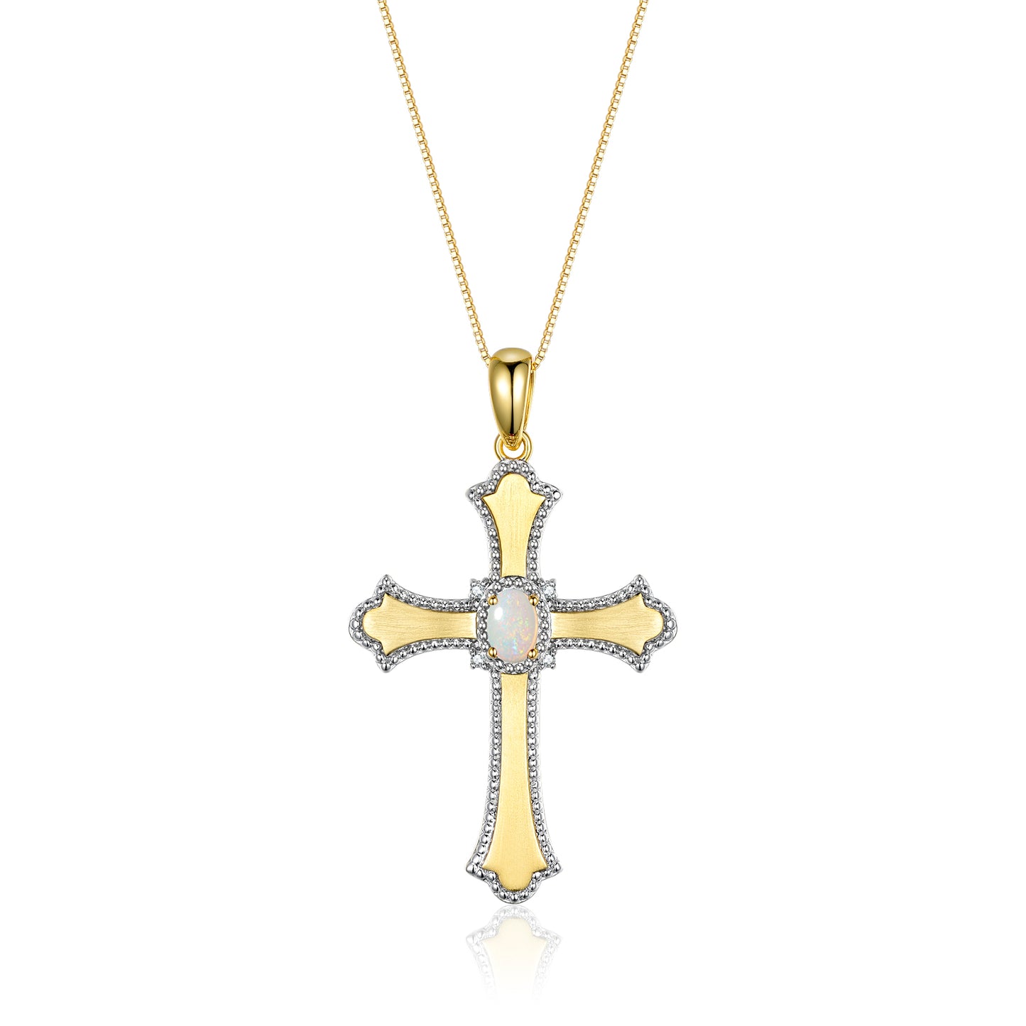 RYLOS Cross Necklace with Gemstones, Diamonds & 18" Chain - 6X4MM Birthstone Pendant for Women - Elegant Diamond Jewelry, Yellow Gold Plated Silver