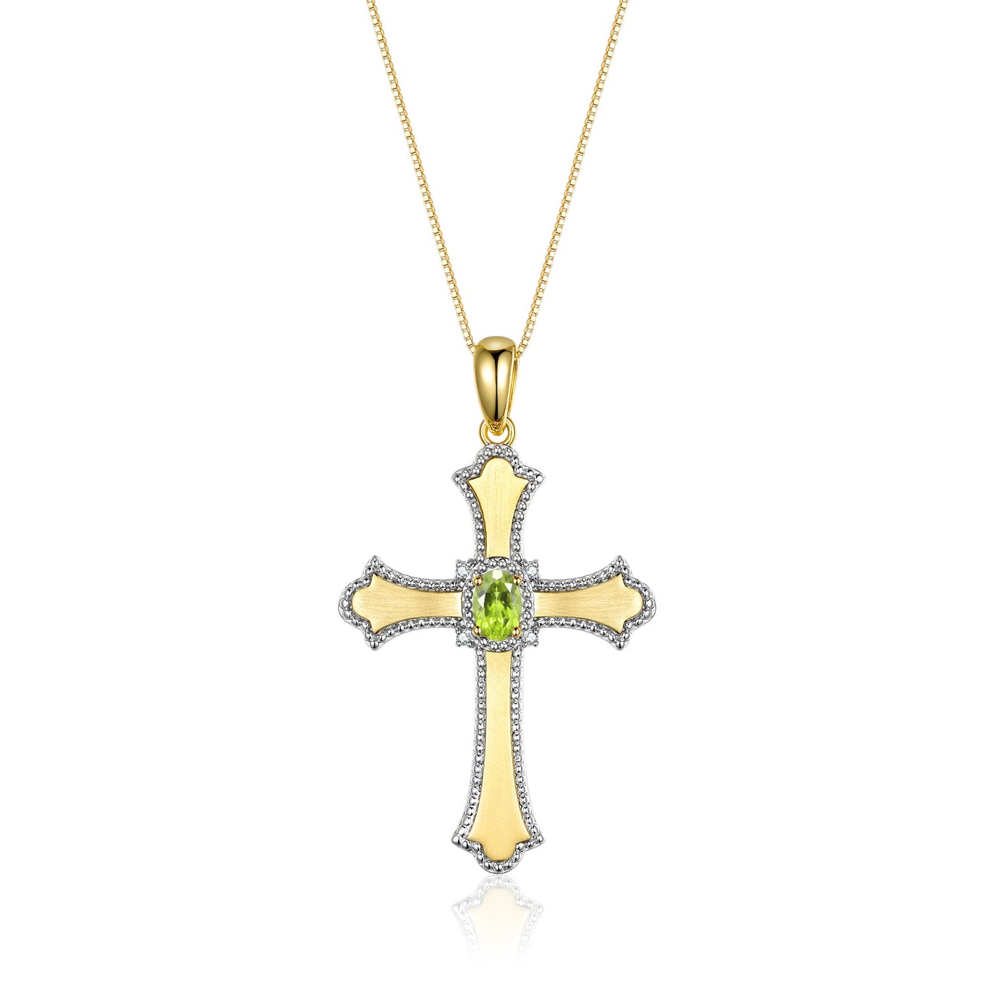 RYLOS Cross Necklace with Gemstones, Diamonds & 18" Chain - 6X4MM Birthstone Pendant for Women - Elegant Diamond Jewelry, Yellow Gold Plated Silver