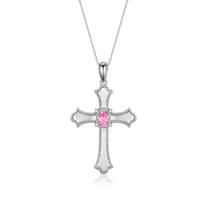RYLOS Cross Necklace with Gemstones, Diamonds & 18" Chain - 6X4MM Birthstone Pendant for Women - Elegant Diamond Jewelry, Sterling Silver