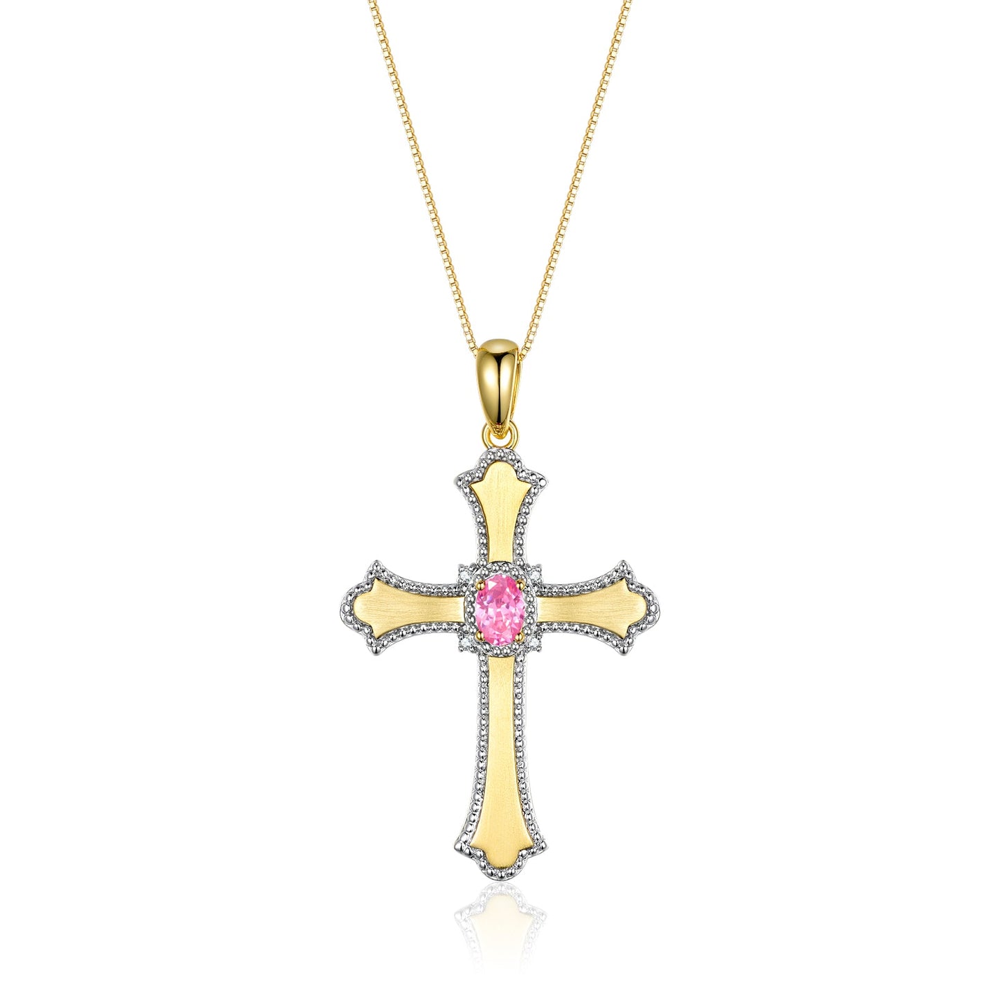 RYLOS Cross Necklace with Gemstones, Diamonds & 18" Chain - 6X4MM Birthstone Pendant for Women - Elegant Diamond Jewelry, Yellow Gold Plated Silver