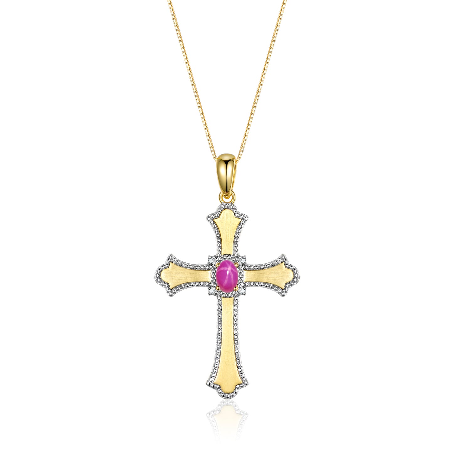 RYLOS Cross Necklace with Gemstones, Diamonds & 18" Chain - 6X4MM Birthstone Pendant for Women - Elegant Diamond Jewelry, Yellow Gold Plated Silver