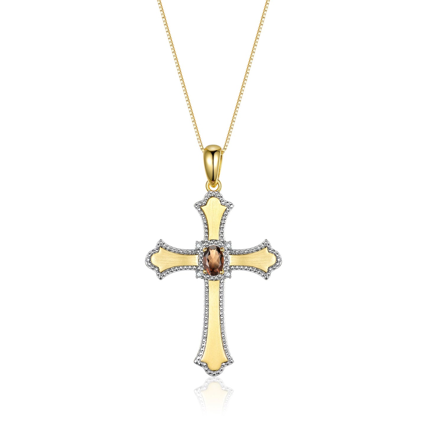 RYLOS Cross Necklace with Gemstones, Diamonds & 18" Chain - 6X4MM Birthstone Pendant for Women - Elegant Diamond Jewelry, Yellow Gold Plated Silver