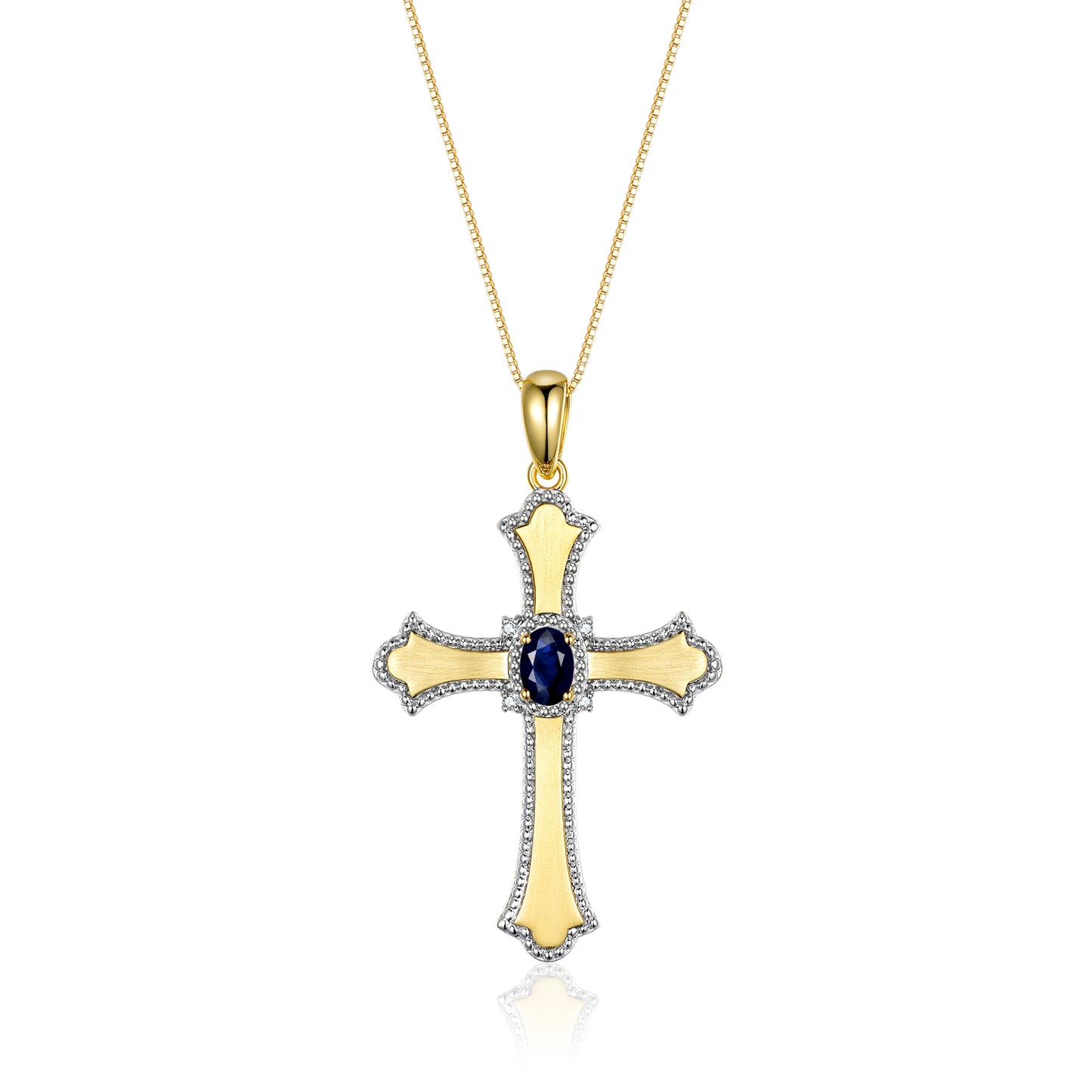 RYLOS Cross Necklace with Gemstones, Diamonds & 18" Chain - 6X4MM Birthstone Pendant for Women - Elegant Diamond Jewelry, Yellow Gold Plated Silver