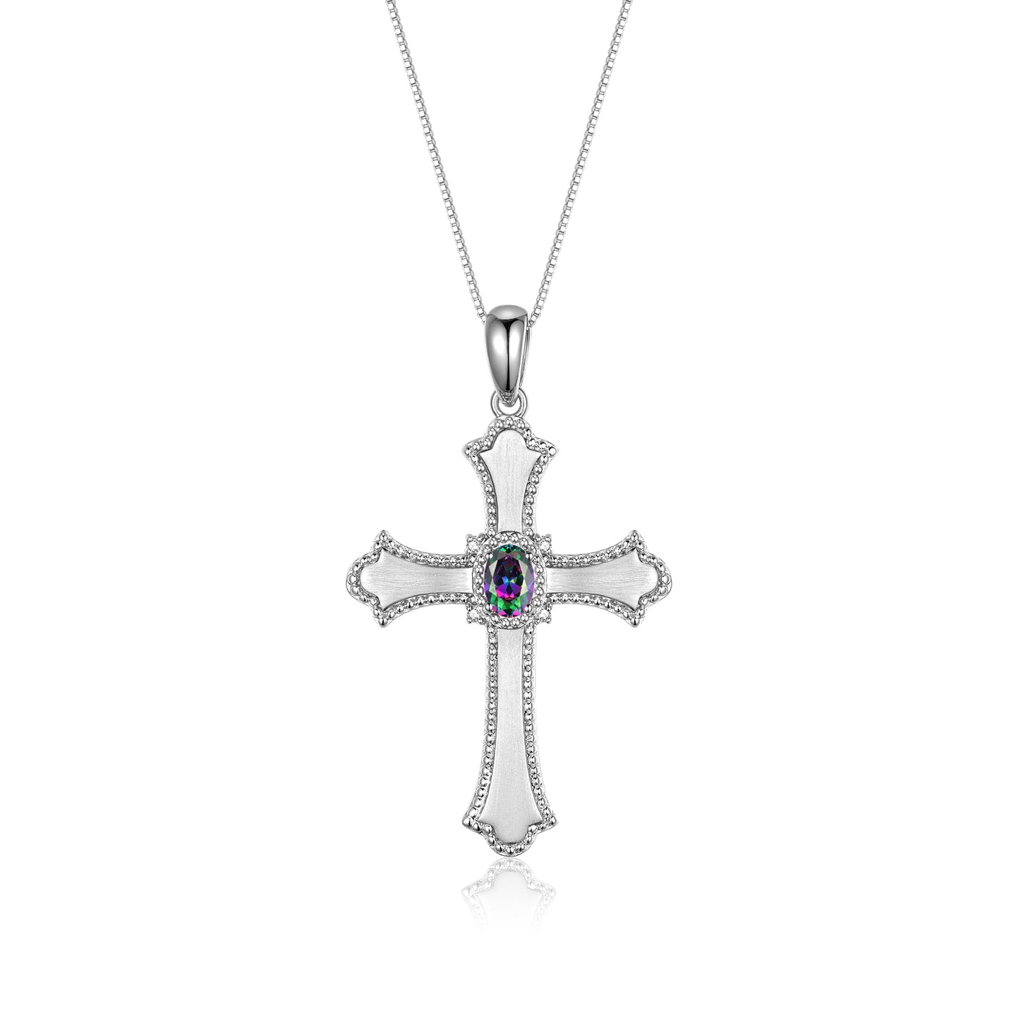 RYLOS Cross Necklace with Gemstones, Diamonds & 18" Chain - 6X4MM Birthstone Pendant for Women - Elegant Diamond Jewelry, Sterling Silver