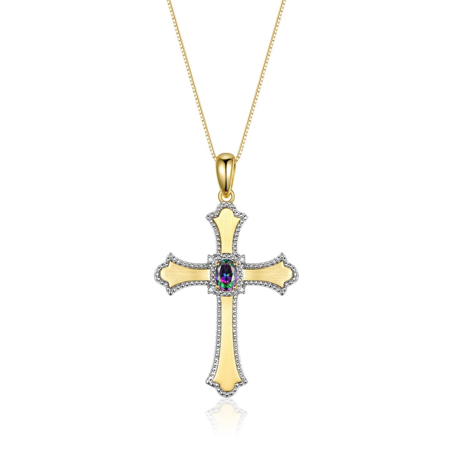 RYLOS Cross Necklace with Gemstones, Diamonds & 18" Chain - 6X4MM Birthstone Pendant for Women - Elegant Diamond Jewelry, Yellow Gold Plated Silver