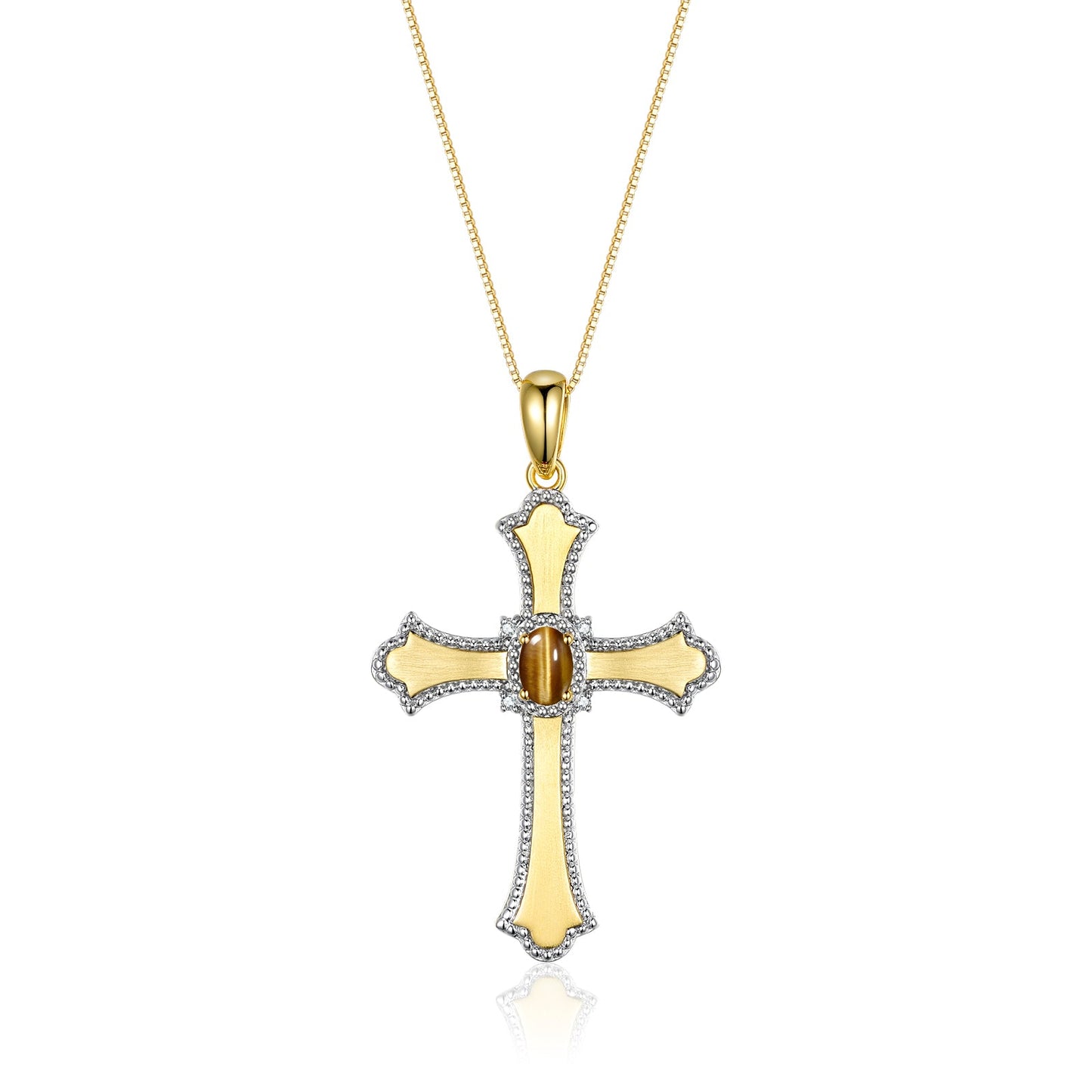 RYLOS Cross Necklace with Gemstones, Diamonds & 18" Chain - 6X4MM Birthstone Pendant for Women - Elegant Diamond Jewelry, Yellow Gold Plated Silver