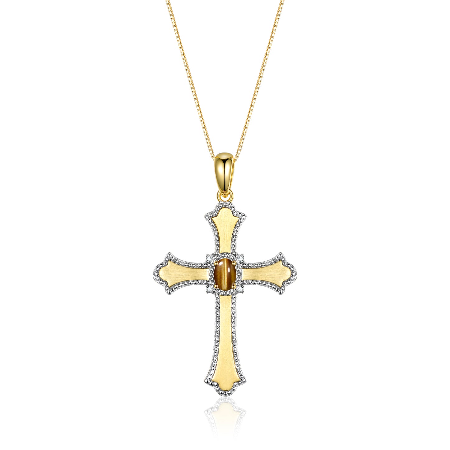 RYLOS Cross Necklace with Gemstones, Diamonds & 18" Chain - 6X4MM Birthstone Pendant for Women - Elegant Diamond Jewelry, Yellow Gold Plated Silver